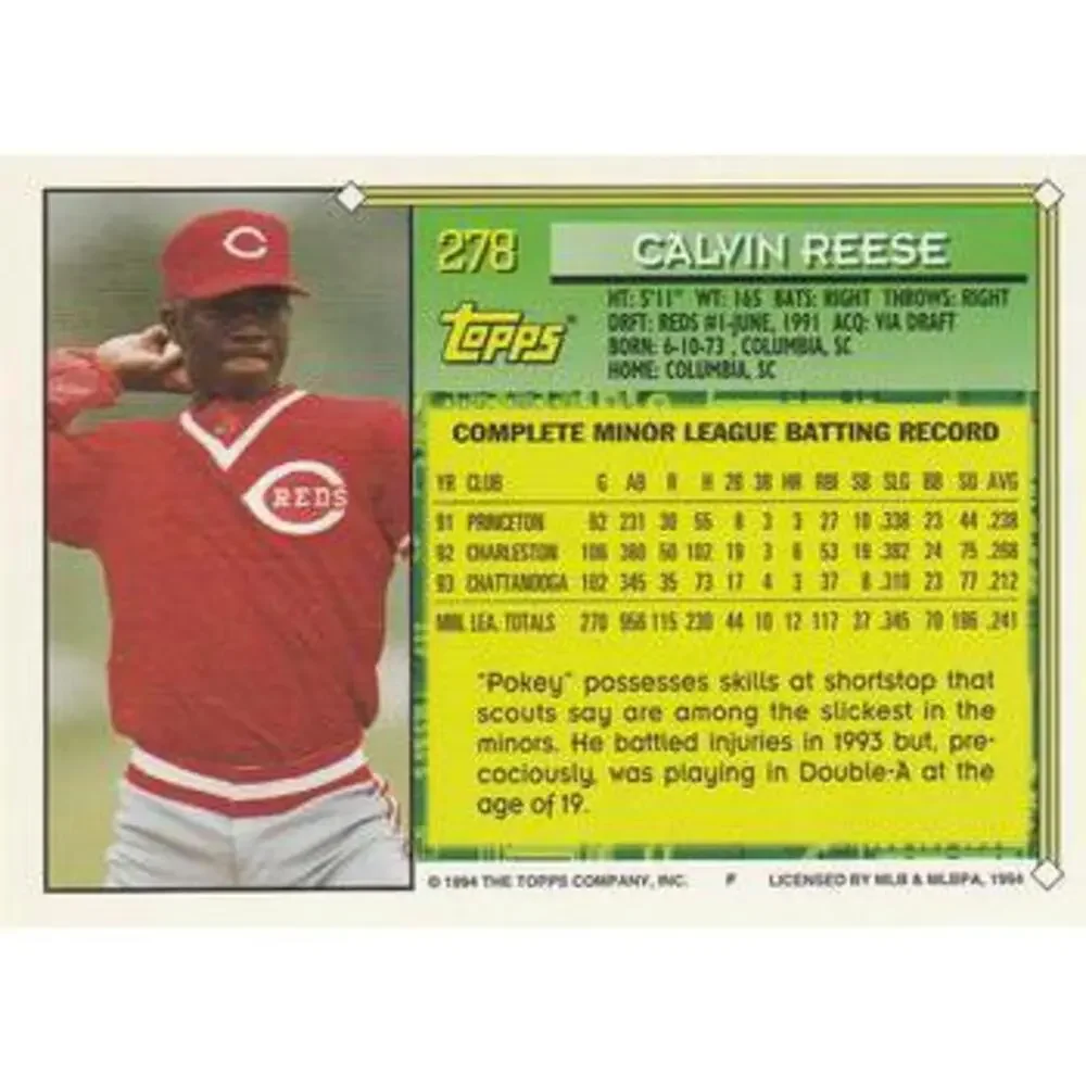 1994 Topps Calvin Reese FS # 278 Cincinnati Reds